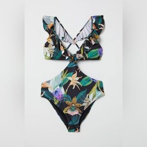 H&M | Cutout One-Piece Swimsuit with Tropical Print